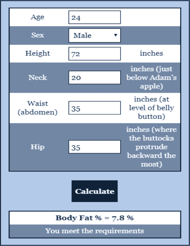 Army Body Fat Body Fat Calculator