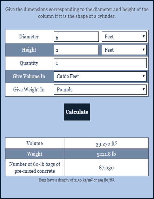 Concrete Column Calculator Construction Calculator