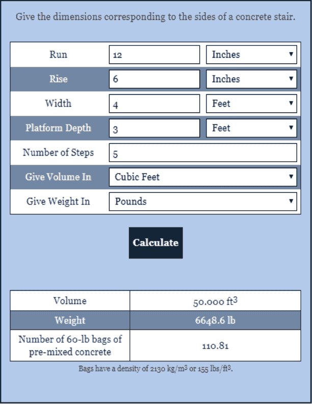 Concrete Stair Calculator Construction Calculator