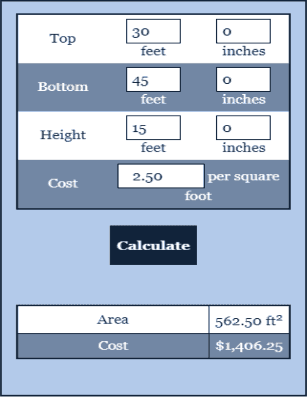 Trapezoidal Room Construction Calculator