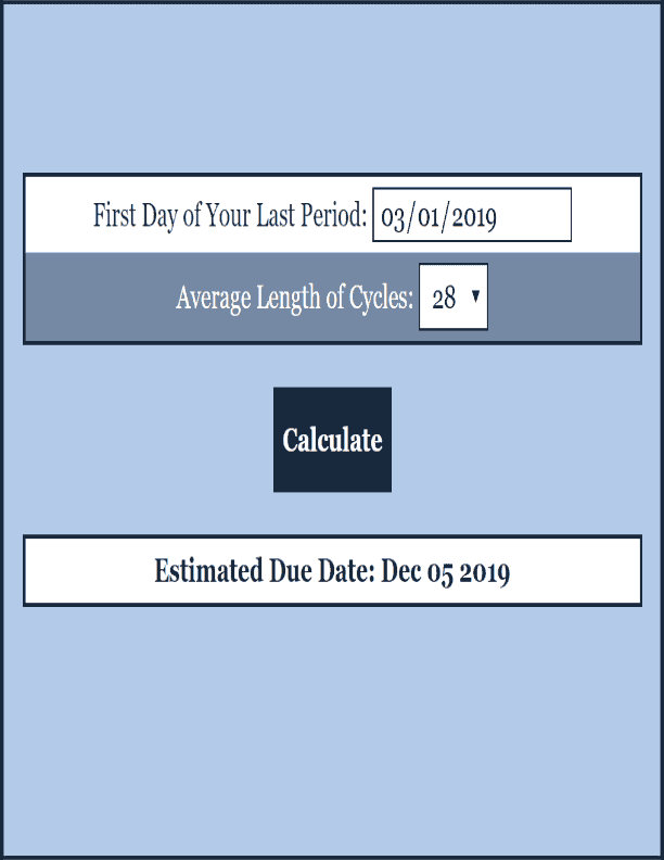 Due Date Calculator Women's Health Calculator